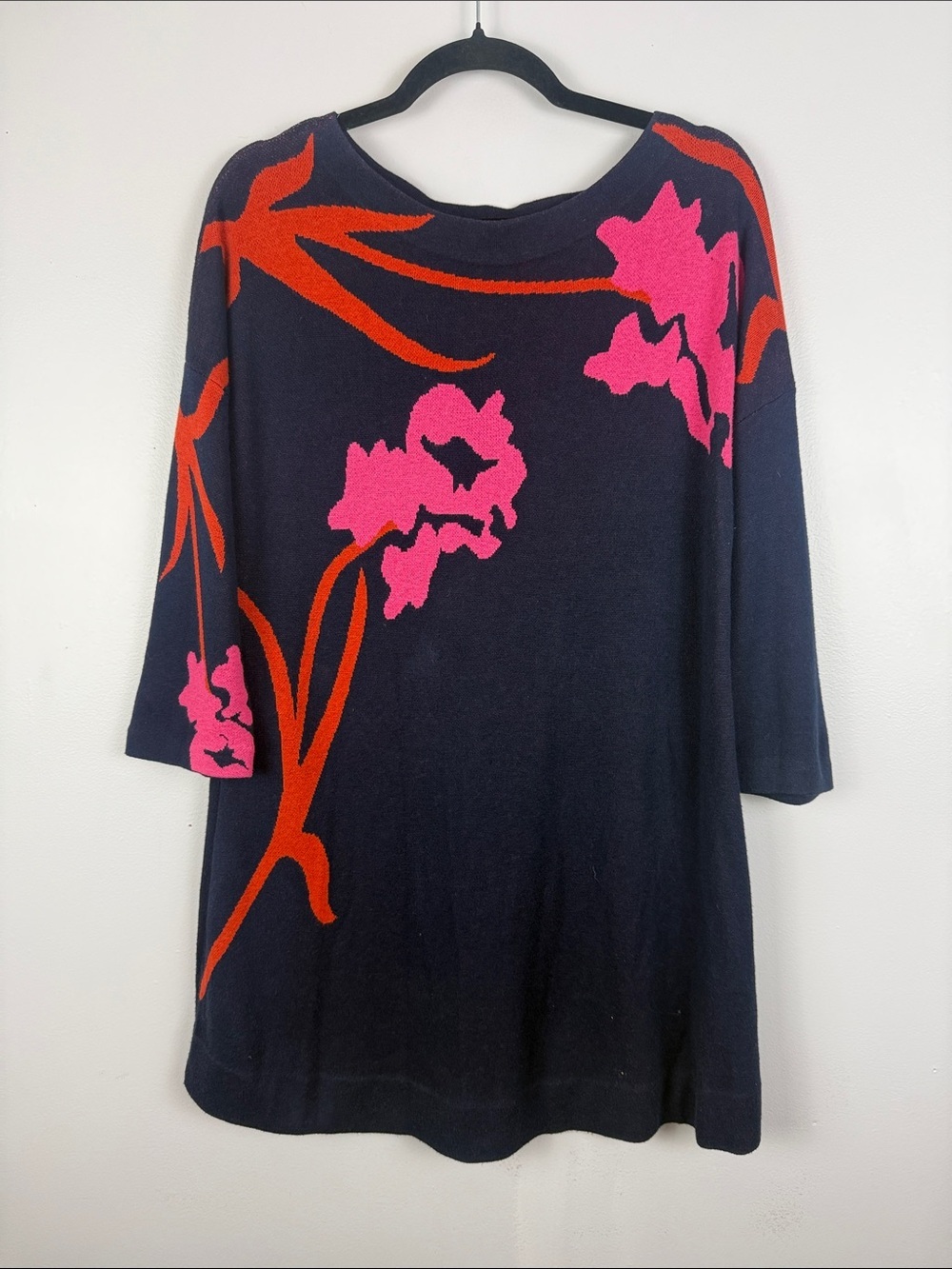 Anthropologie Field & Flower Cotton Silk Blend Floral Knit Tunic Sweater Dress M - Picture 2 of 14